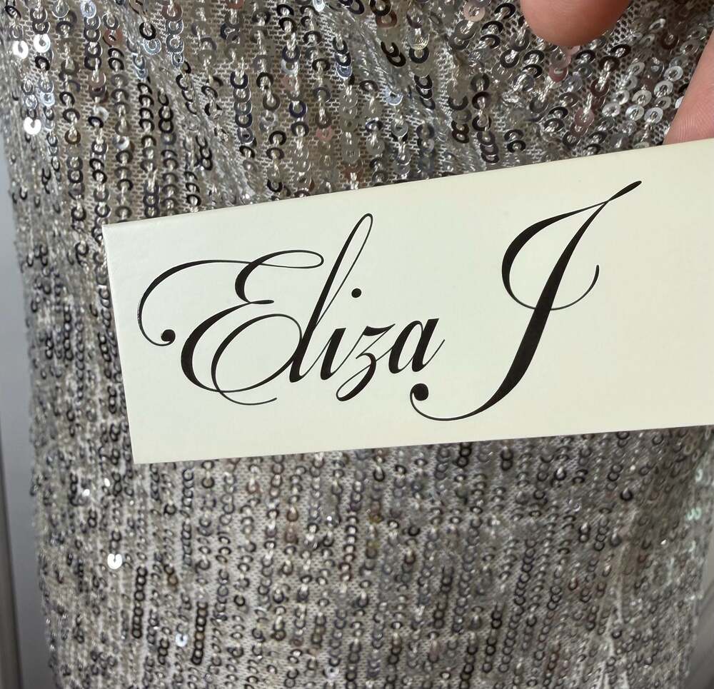 Eliza J Sequin Flutter Sleeve Sheath Dress in Silver - Picture 3 of 12
